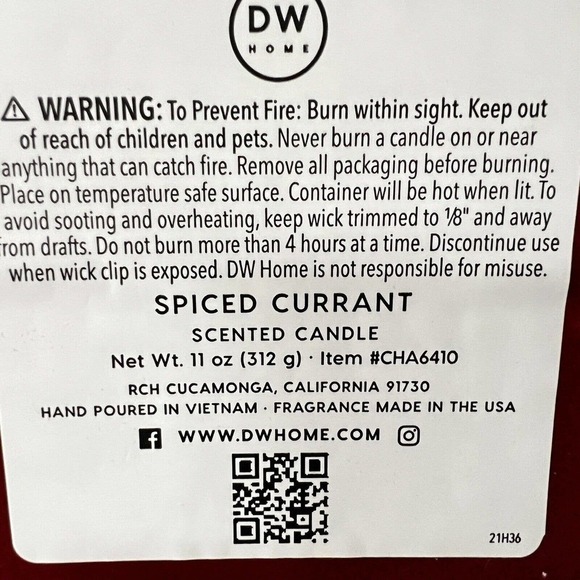 DW Home Fine Quality No. 01 Spiced Currant Candle 11 oz Gift Box Holiday Scent - Picture 3 of 3